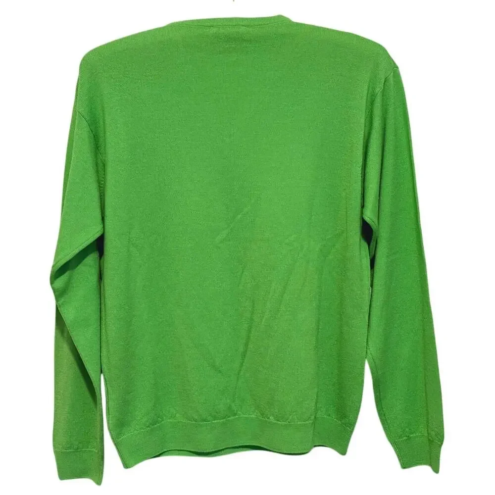 Vintage Marbas Mens V-Neck Merino Wool Sweater Small Green Preppy Ivy Classic